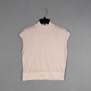 St John Sweater Womens Large Pink 100% Wool Mock Neck Sleeveless Pullover